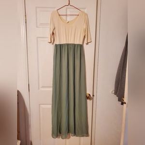 Gorgeous pink blush maternity dress floor/ankle length cream and sage green